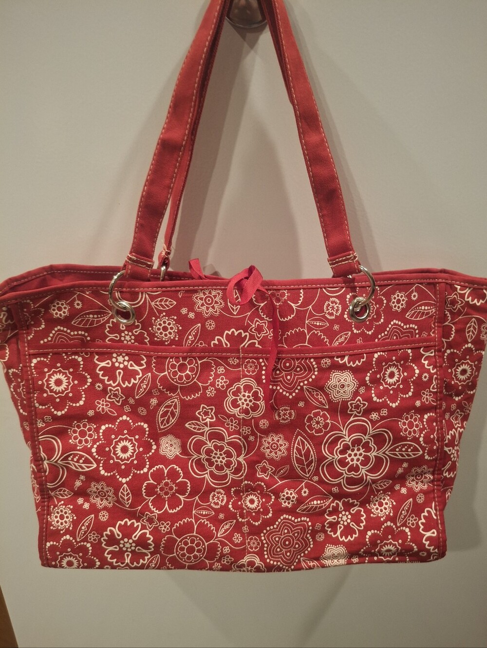 Source Unknown Red Floral Tote Bag